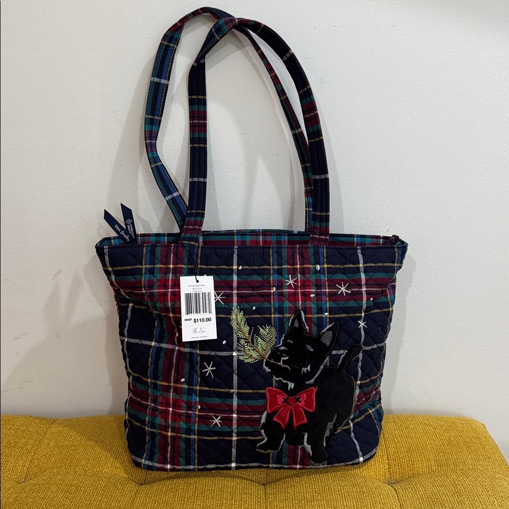 New Vera Bradley small Vera tote with Scottie dog embroidered 100%cotton bagpack